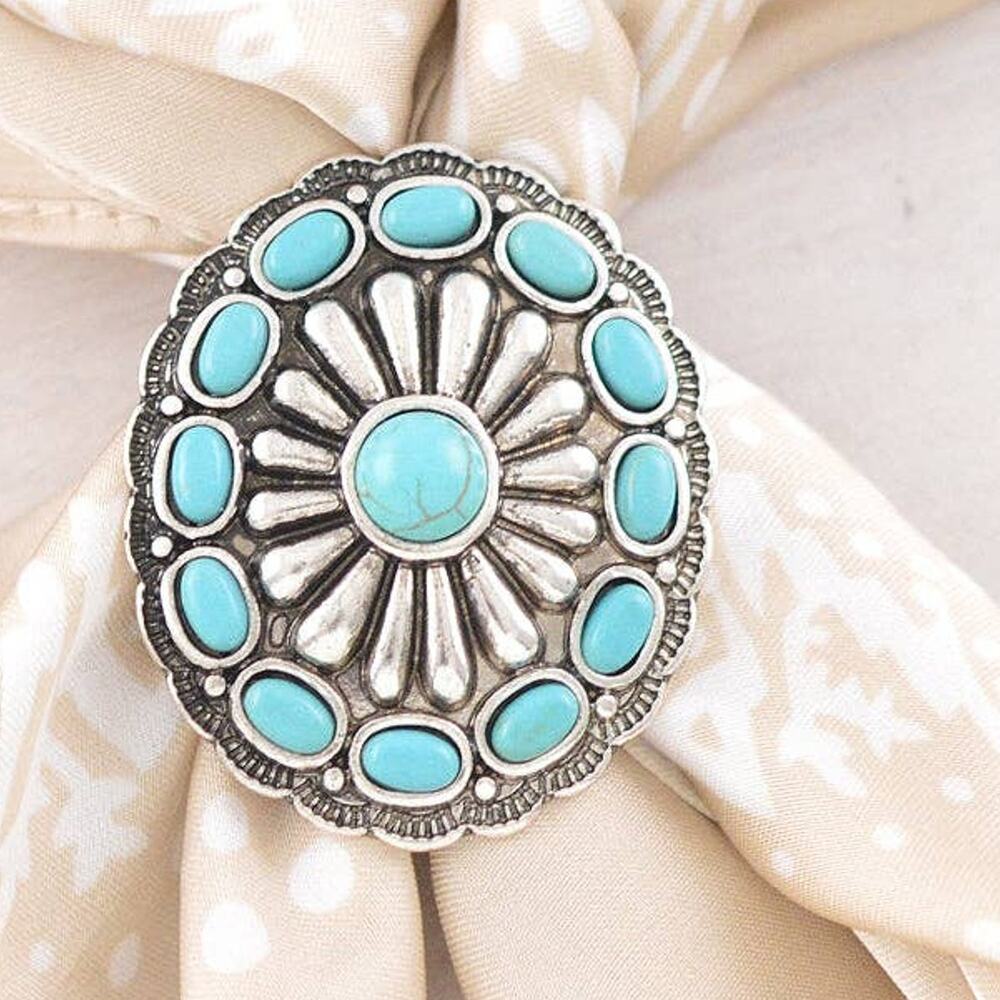 Western Turquoise Concho Scarf Slide | Turquoise | 1.75" x 1.5"